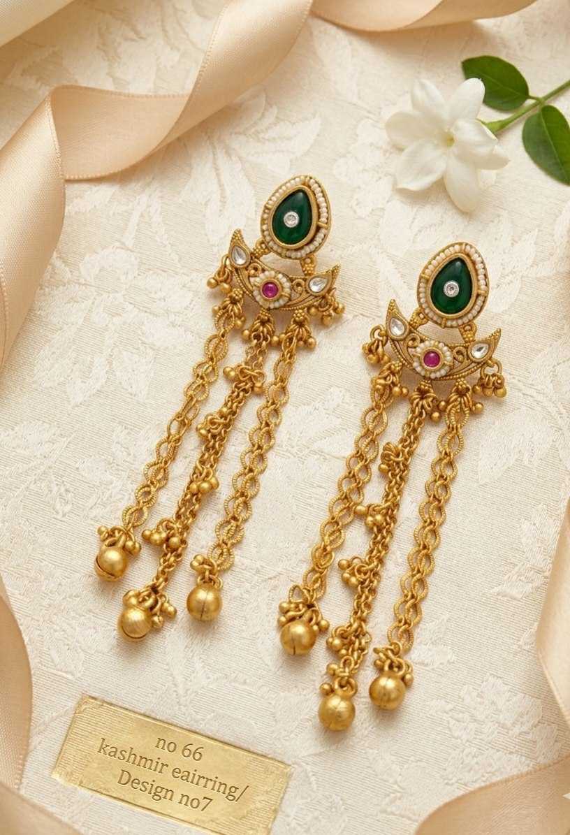 Green Enamel Kundan Kashmiri Earrings with Ghungroo Tassels