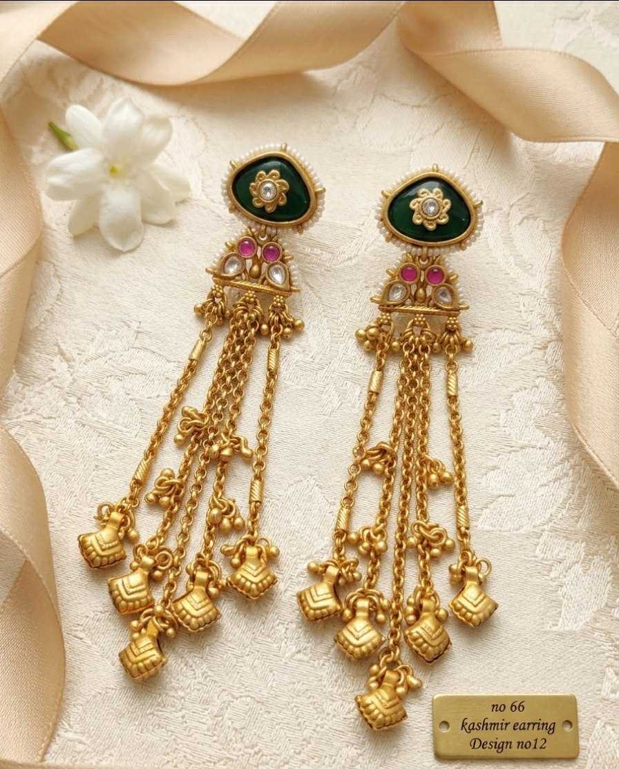 Green Enamel Kundan Kashmiri Earrings with Ghungroo Tassels