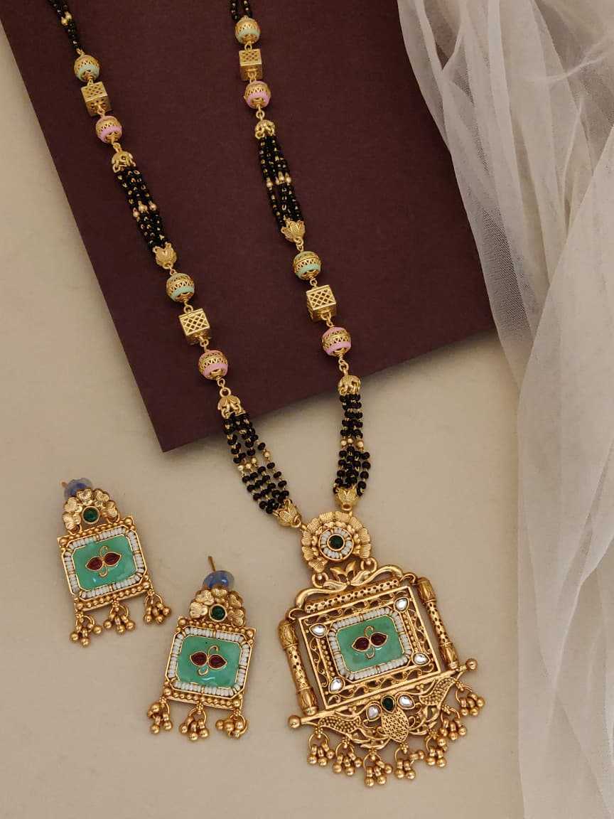 Green Enamel Pendant Long Mangalsutra Set