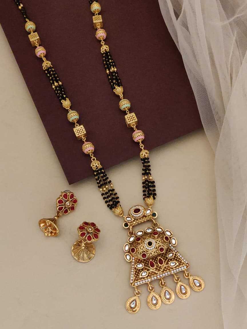 Green Enamel Pendant Long Mangalsutra Set