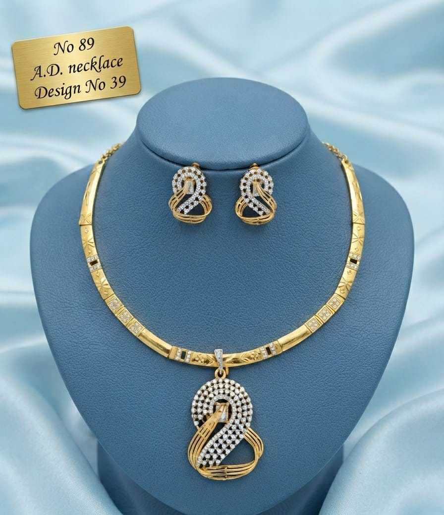 Green Fan or Swan Pendant AD Hasli Necklace Set with Earrings