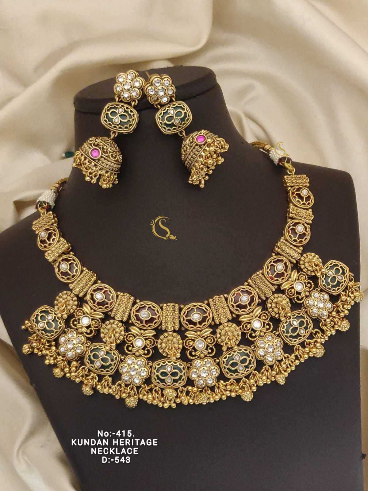 Green Floral Cluster Kundan Choker with Pink Stone Jhumkas