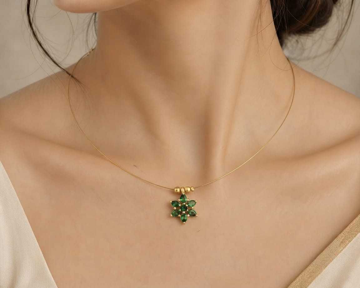 Green Floral Cluster Pendant on Fine Chain
