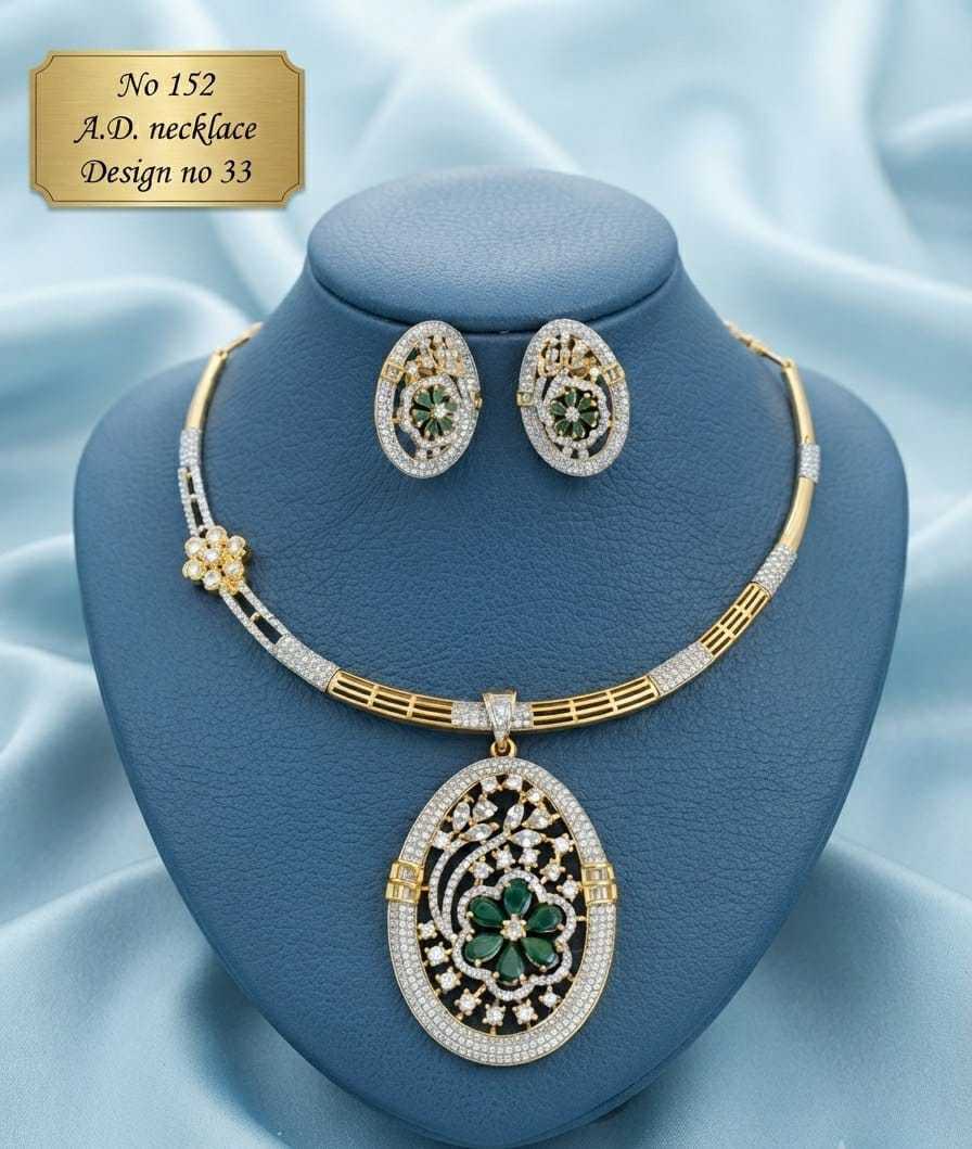Green Floral Oval Filigree AD Hasli Necklace Set with Oval Studs
