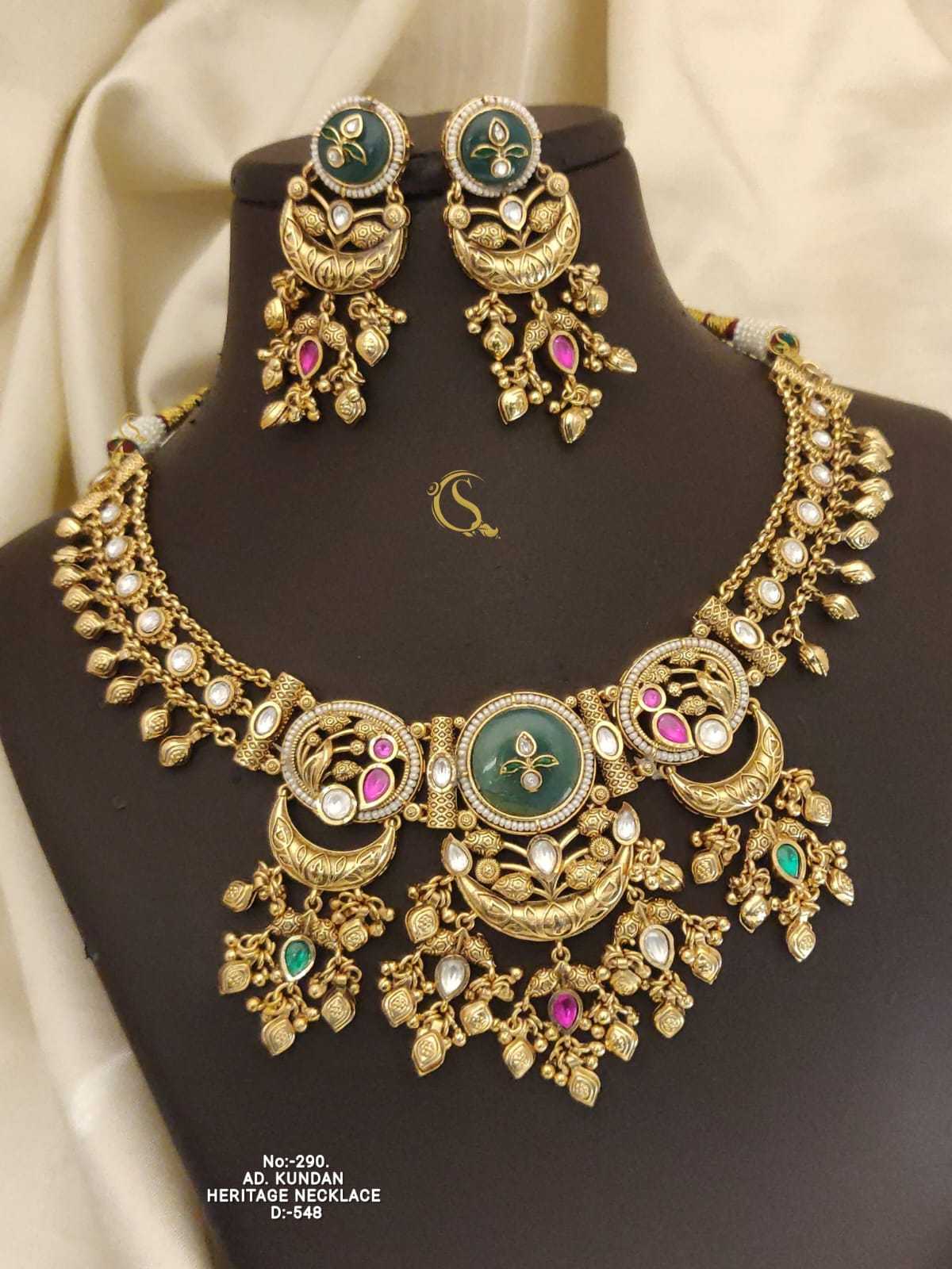 Green Medallion Kundan Choker Set with Pink Stone Drops