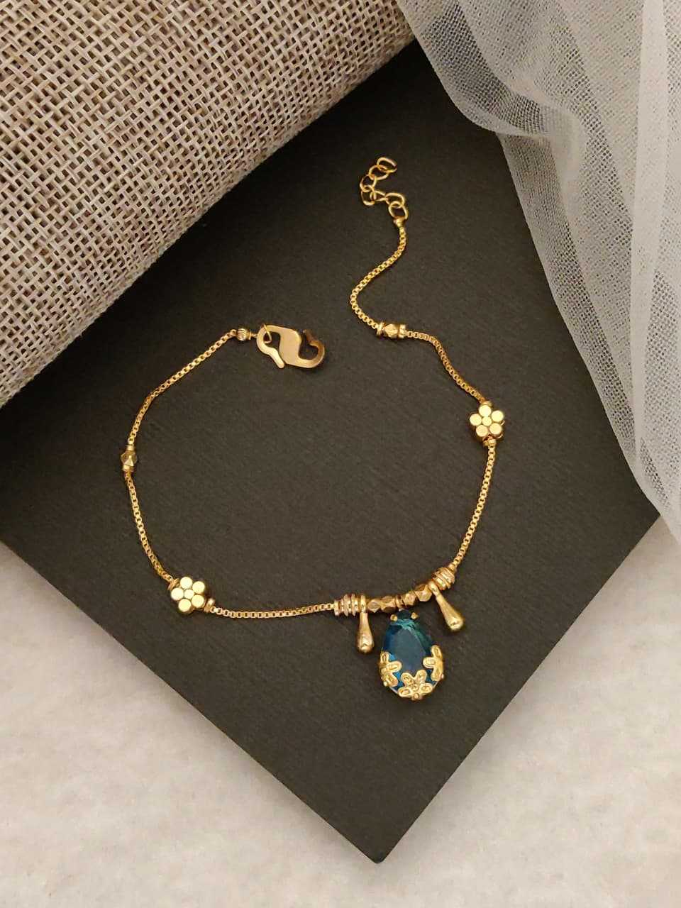 Hand Bracelet with Coloured Stone Drop