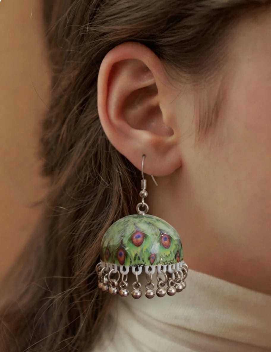 Hand Painted Mughal Miniature Jhumka Earrings