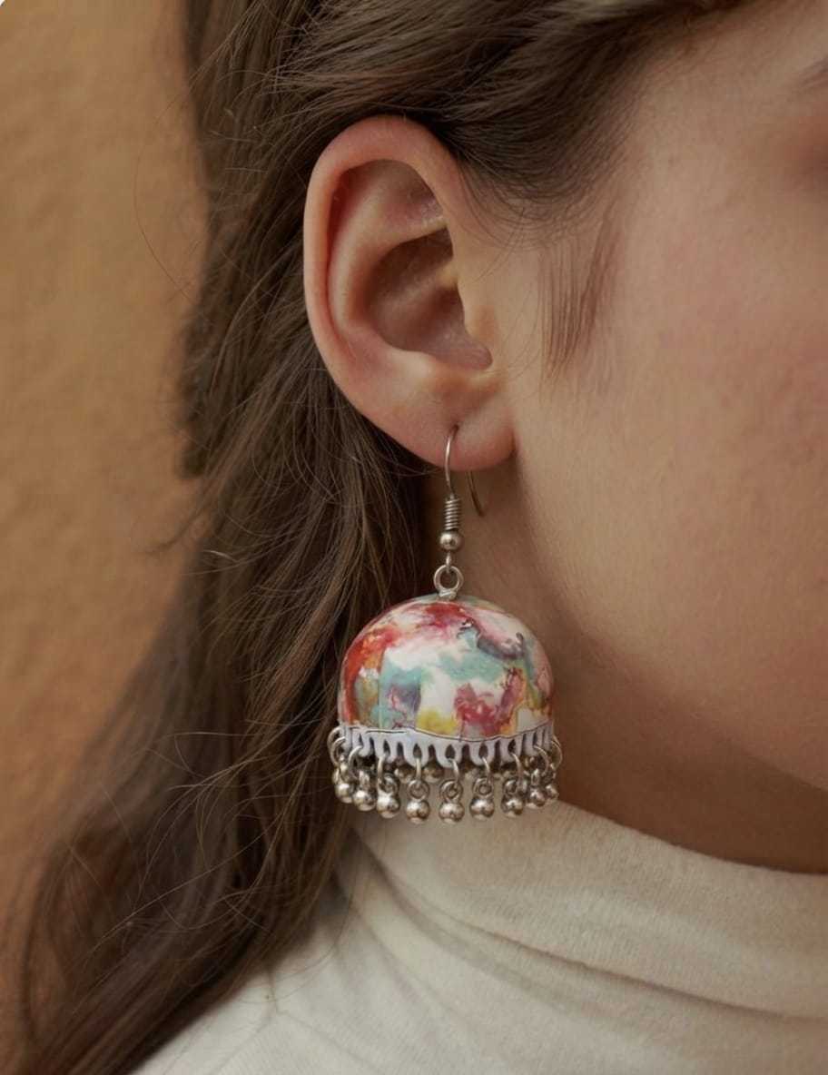 Hand Painted Mughal Miniature Jhumka Earrings