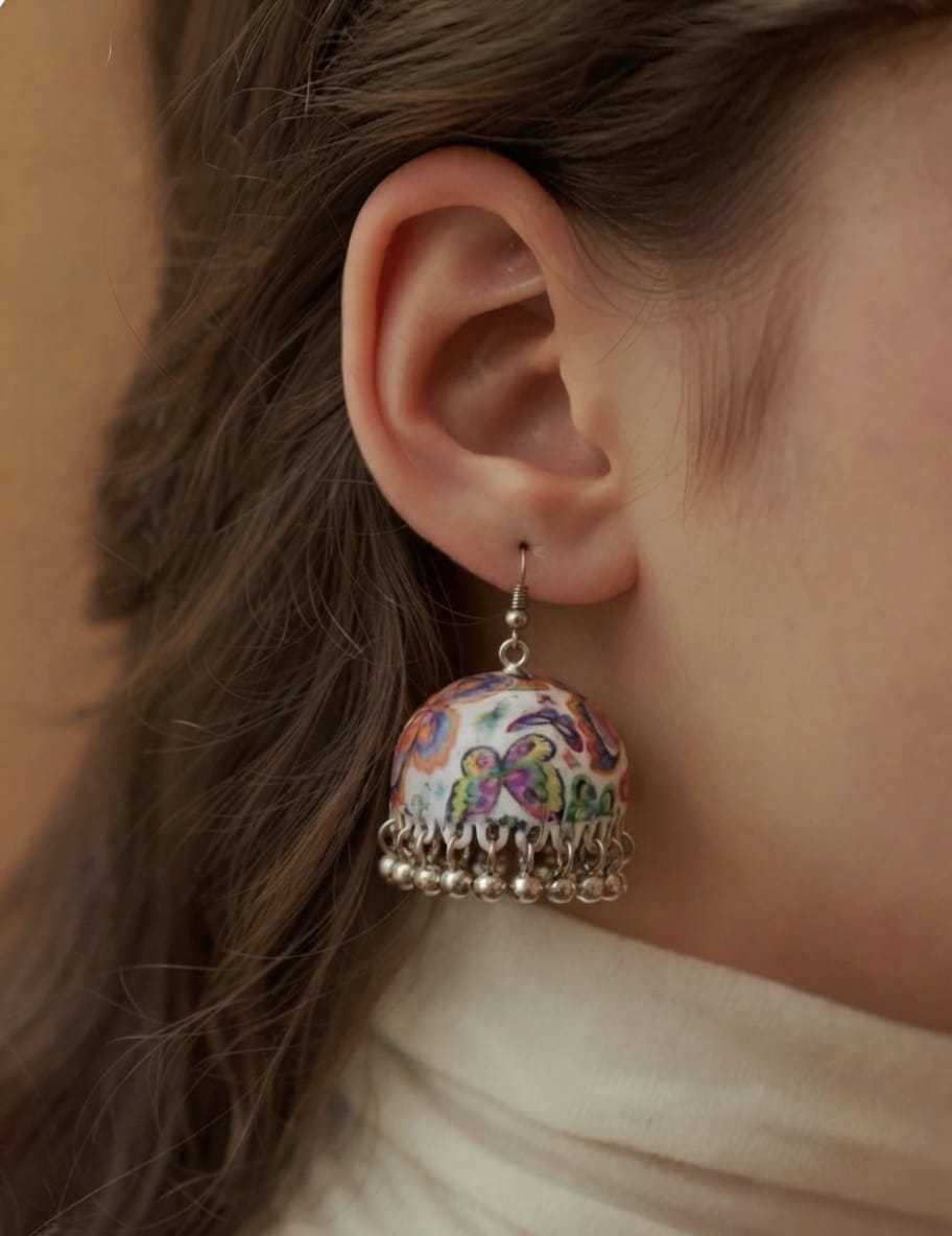 Hand Painted Mughal Miniature Jhumka Earrings