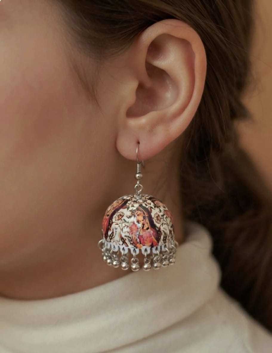 Hand Painted Mughal Miniature Jhumka Earrings