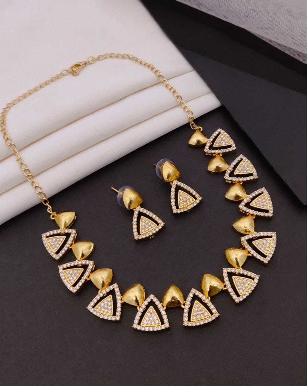 Heart Motif Necklace with Pave Crystal Triangles