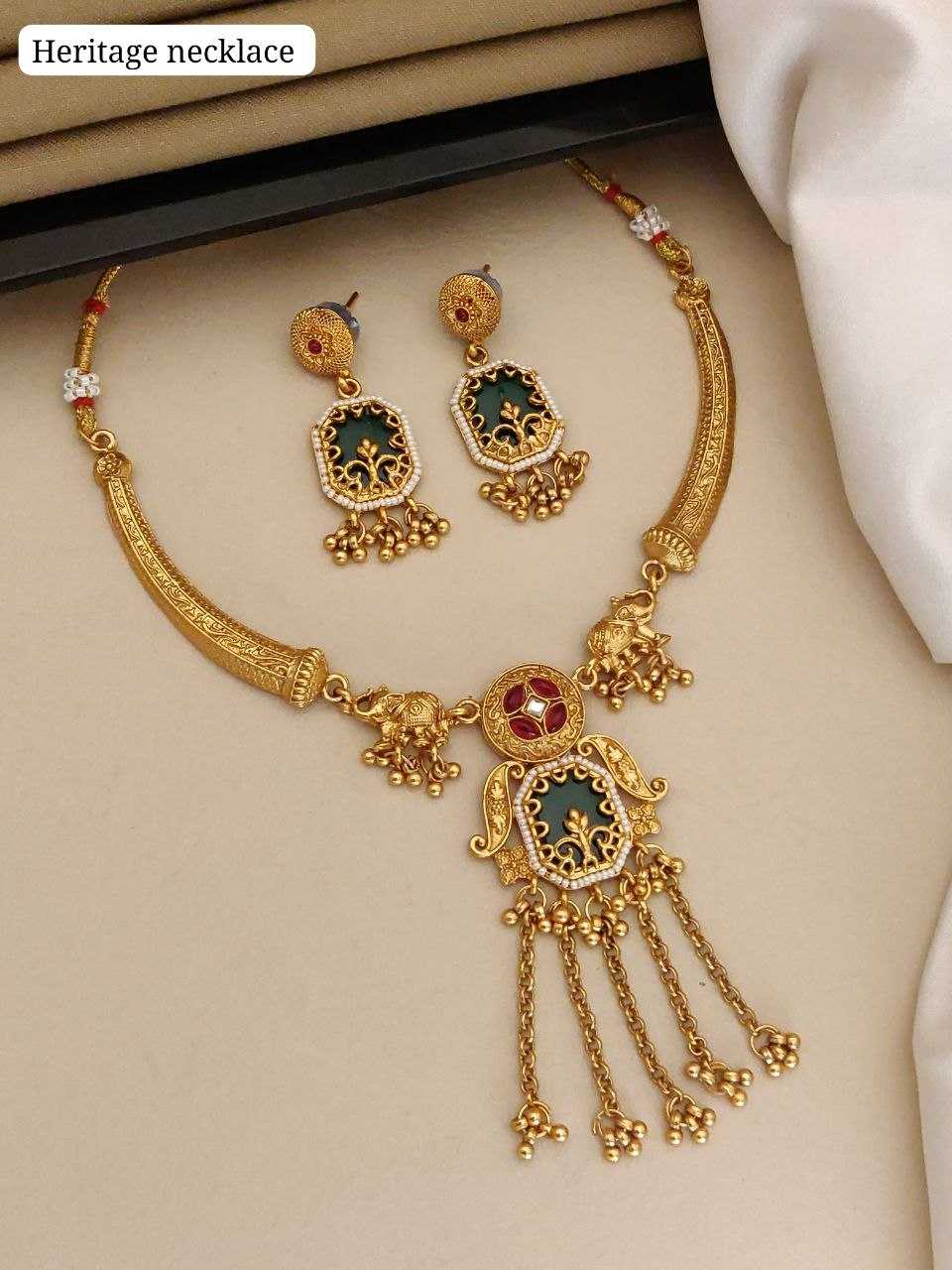 Heritage Collar Necklace with Green Enamel