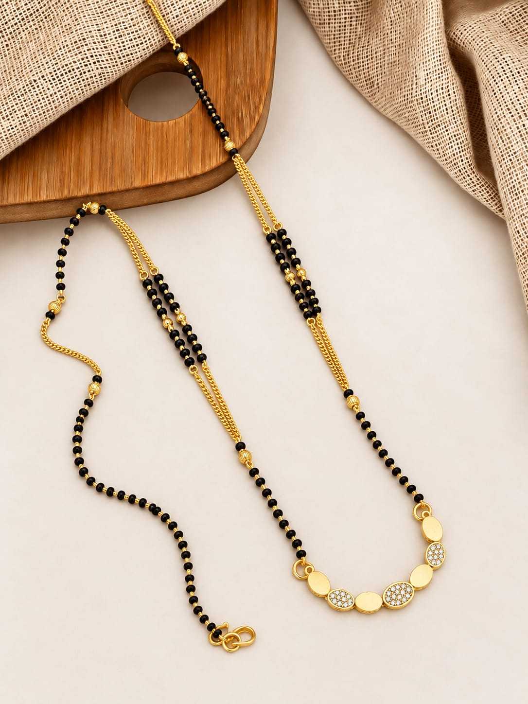 Hexagon Link CZ Mangalsutra with Double Black Bead Line