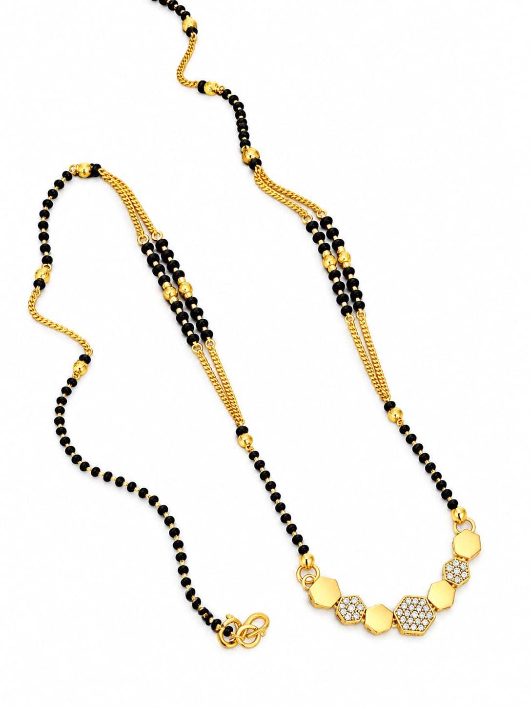Hexagon Link CZ Mangalsutra with Double Black Bead Line