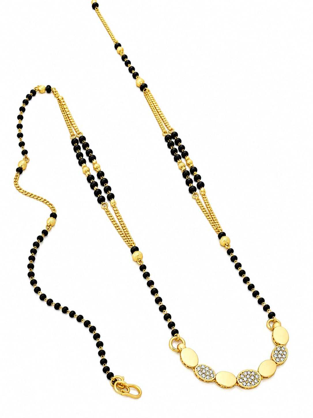 Hexagon Link CZ Mangalsutra with Double Black Bead Line