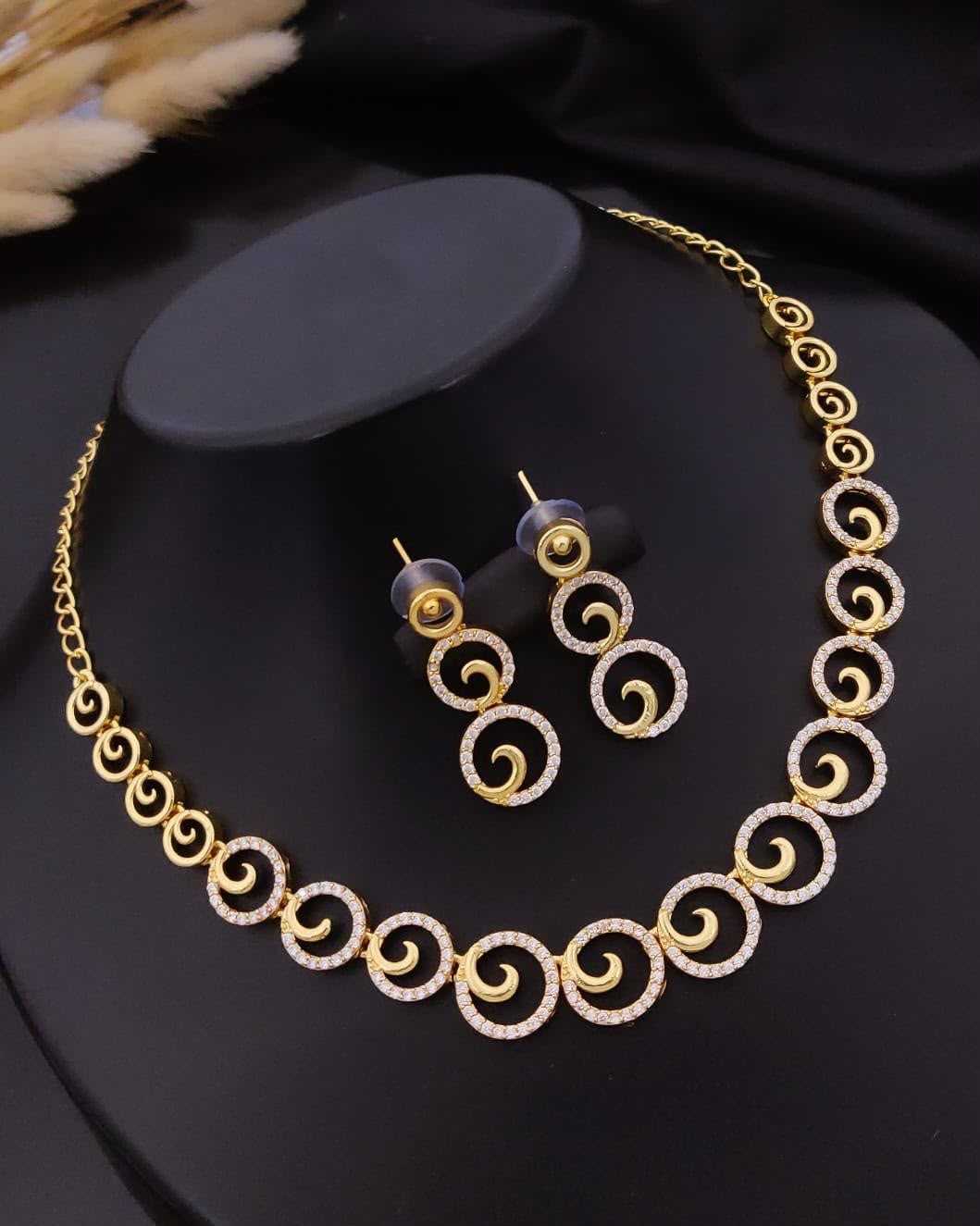 Hexagonal Link Necklace with American Diamonds