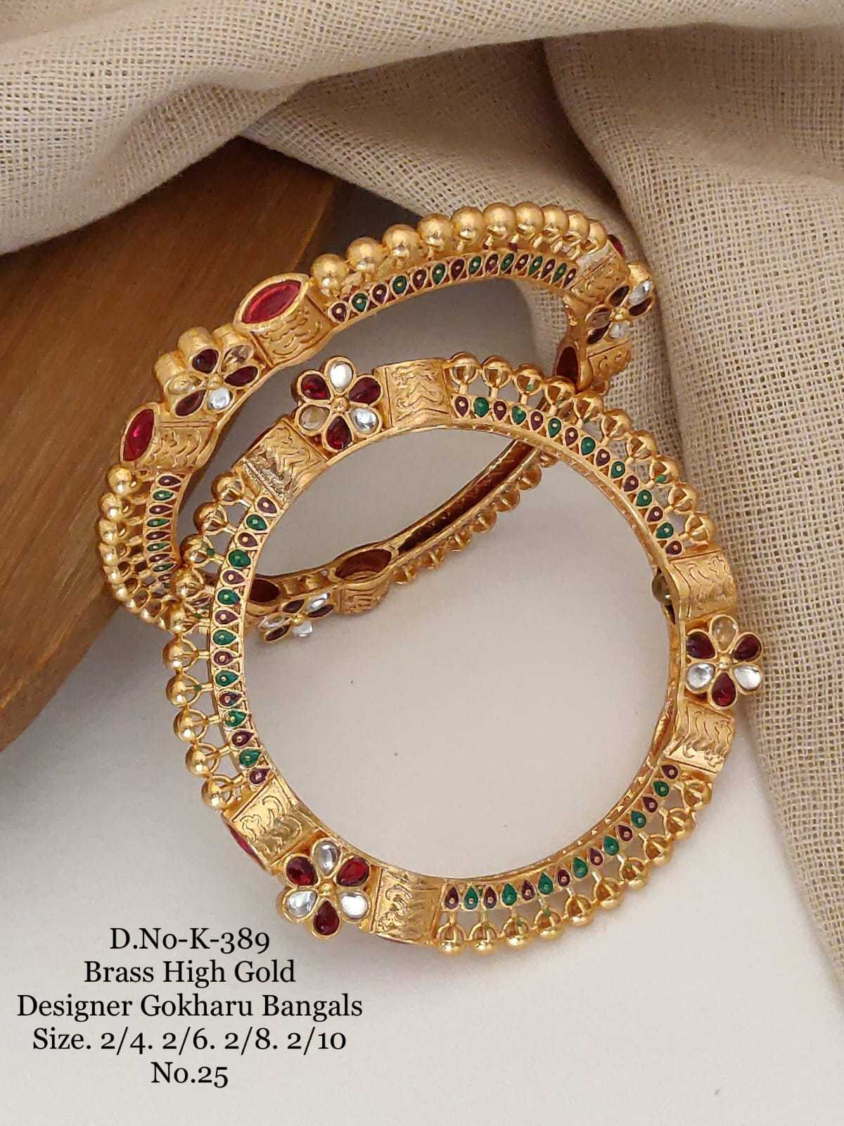 High Gold Gokharu Bangles with Kundan Stones