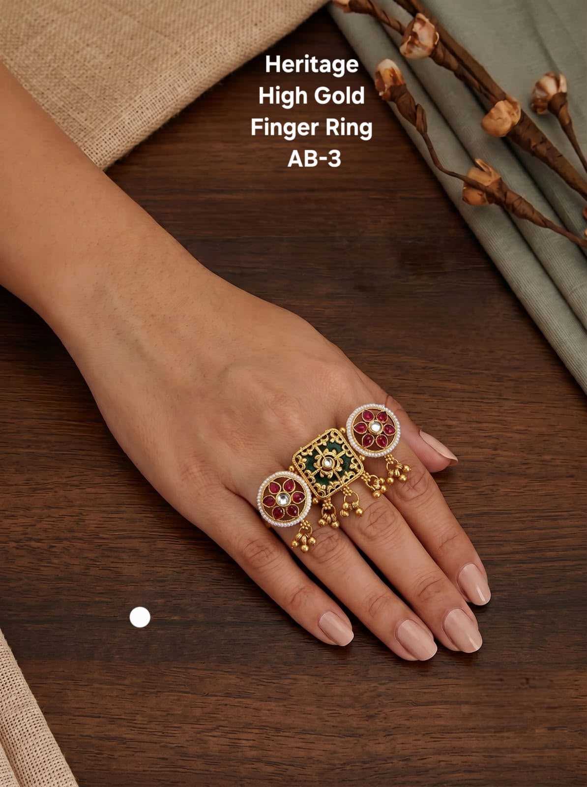 High Gold Heritage Two-Finger Ring with Ghungroo Drops