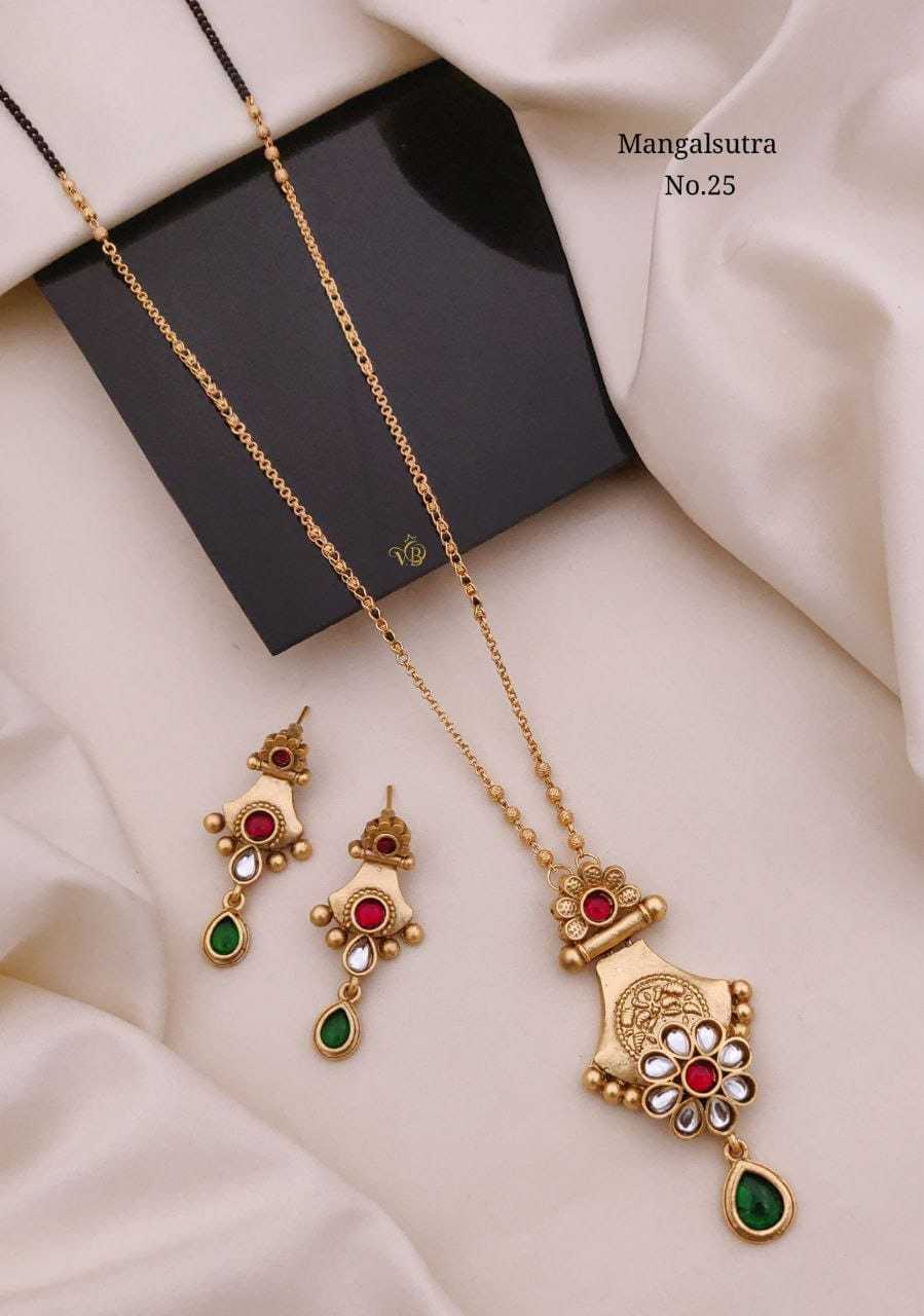 High Gold Long Mangalsutra Set with Red & Green Stones