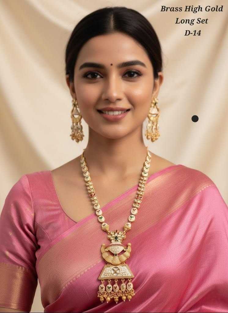 High Gold Long Set with Enamel Crescent Pendant & Drop Earrings