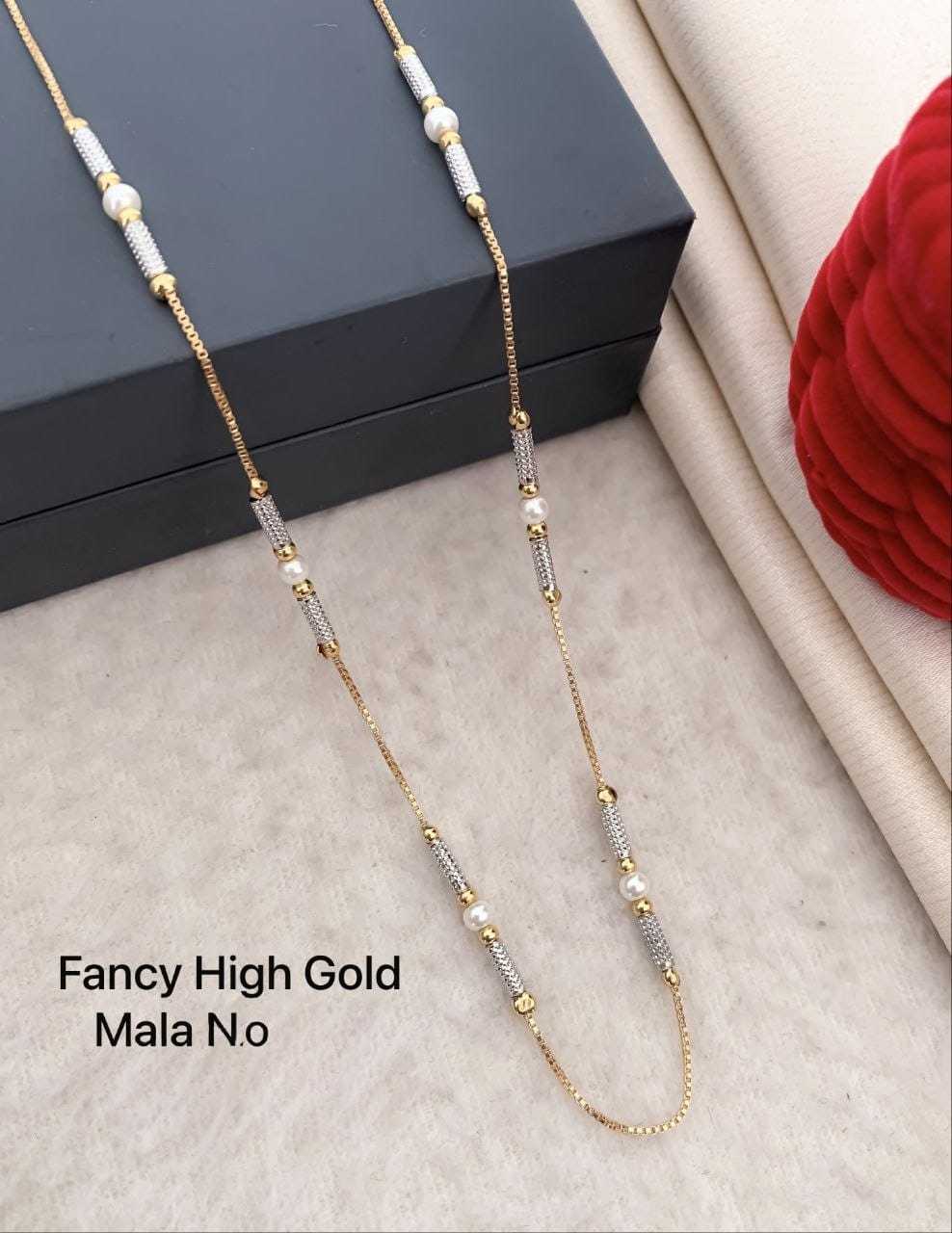 High Gold Mala with Pearl & Cylindrical Accents
