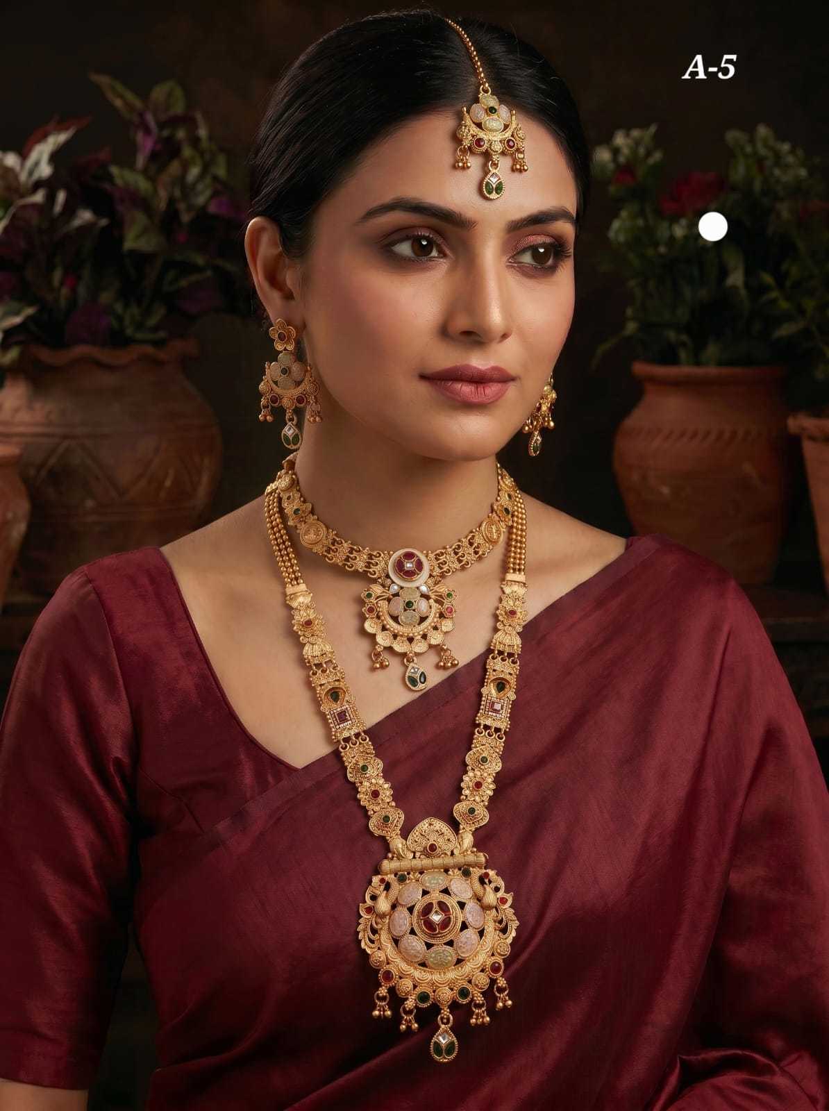 High Gold Rajvadi Long Set with Maang Tikka