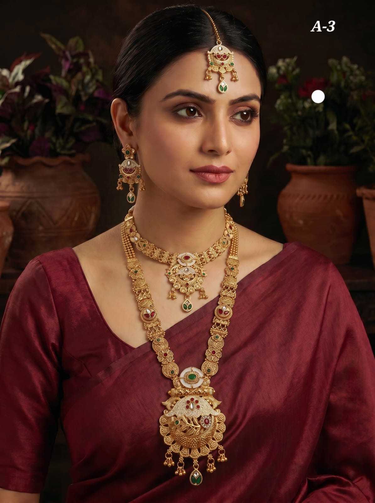 High Gold Rajvadi Long Set with Maang Tikka