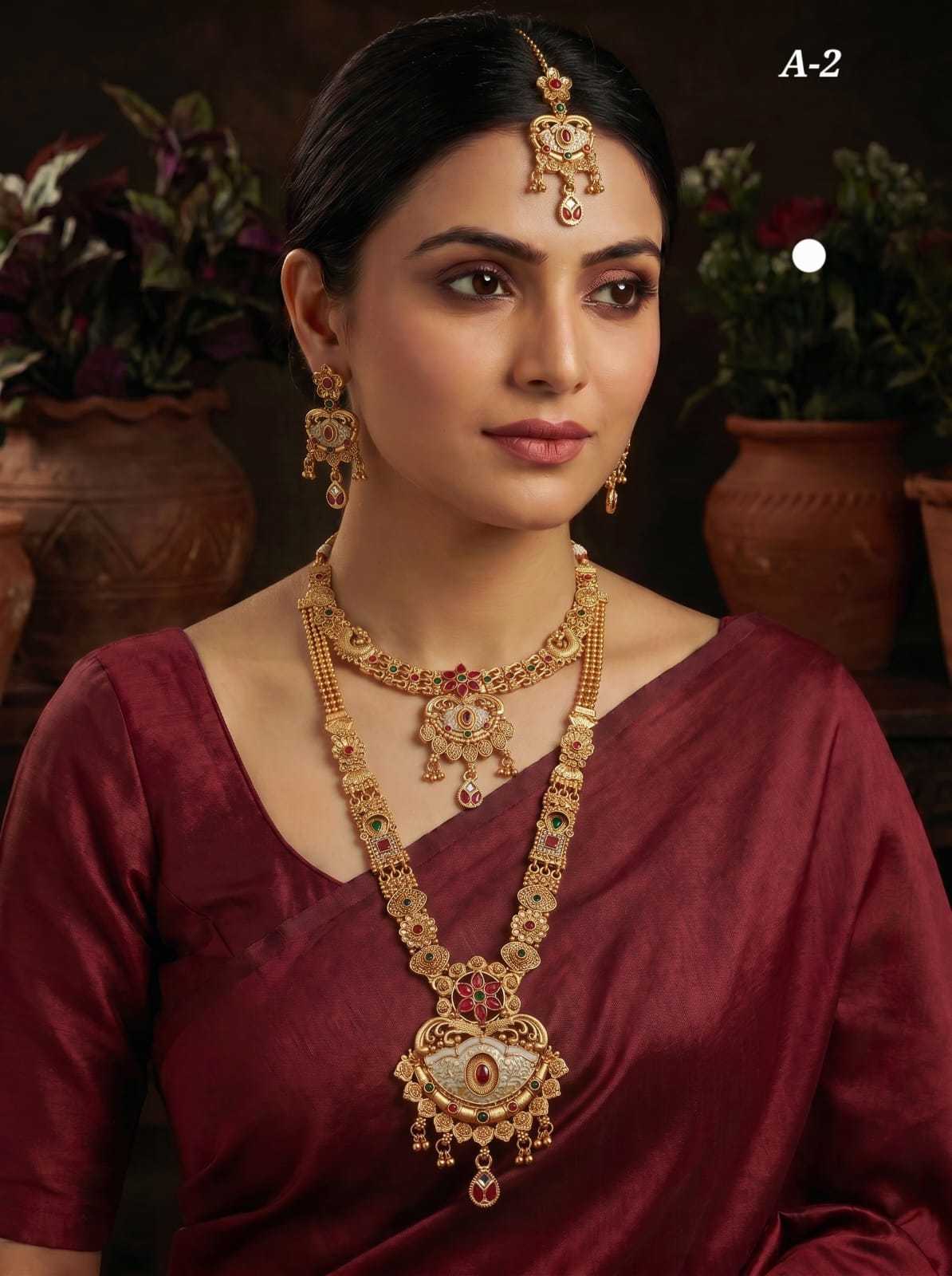 High Gold Rajvadi Long Set with Maang Tikka