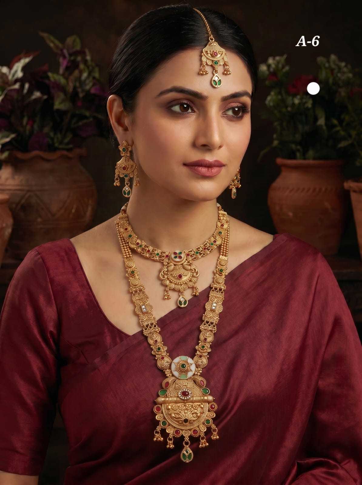 High Gold Rajvadi Long Set with Maang Tikka