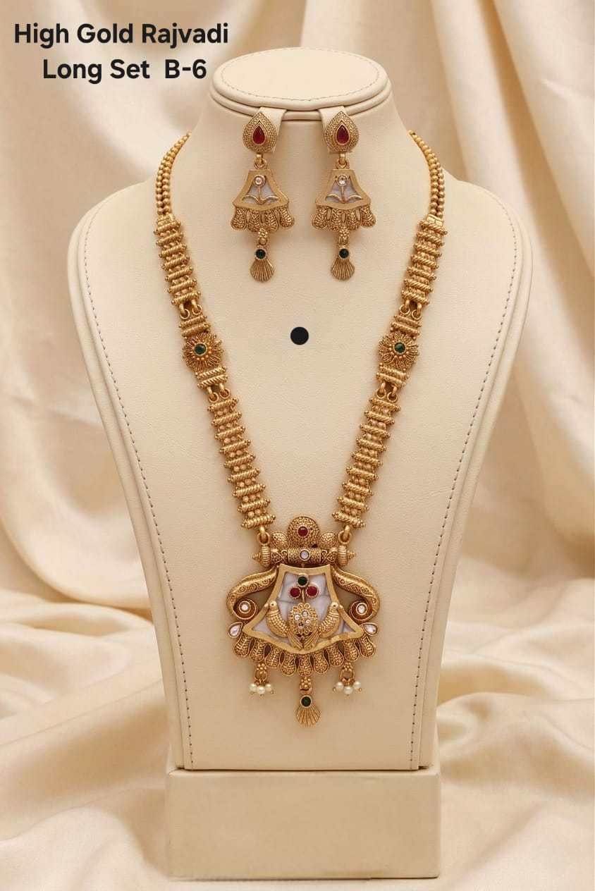 High Gold Rajvadi Long Set with Peacock Pendant