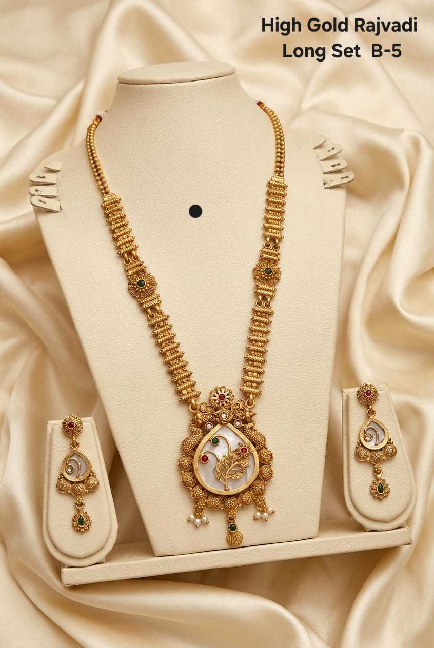 High Gold Rajvadi Long Set with Peacock Pendant