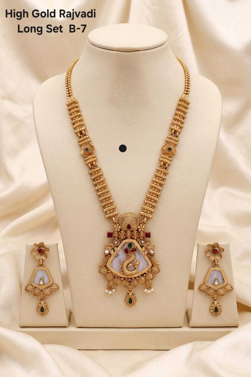 High Gold Rajvadi Long Set with Peacock Pendant