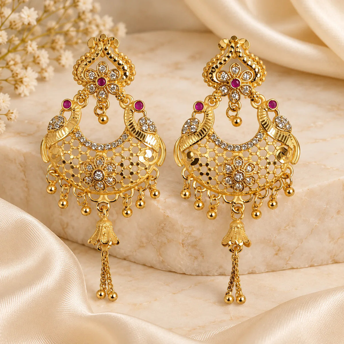 Traditional One Gram Gold Plated Chandbali Dangle Earrings for Women