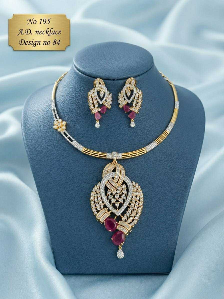 Interlaced Leaf AD Hasli Necklace Set with Ruby or Green Drops