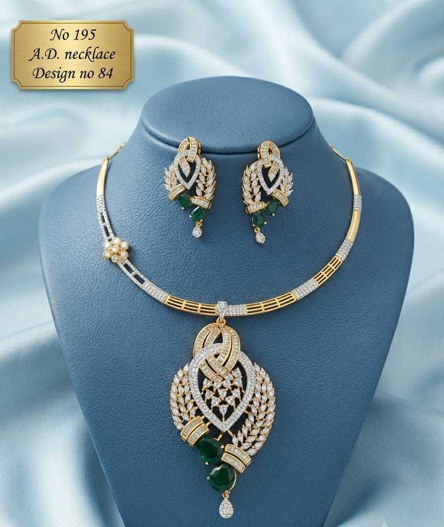 Interlaced Leaf AD Hasli Necklace Set with Ruby or Green Drops