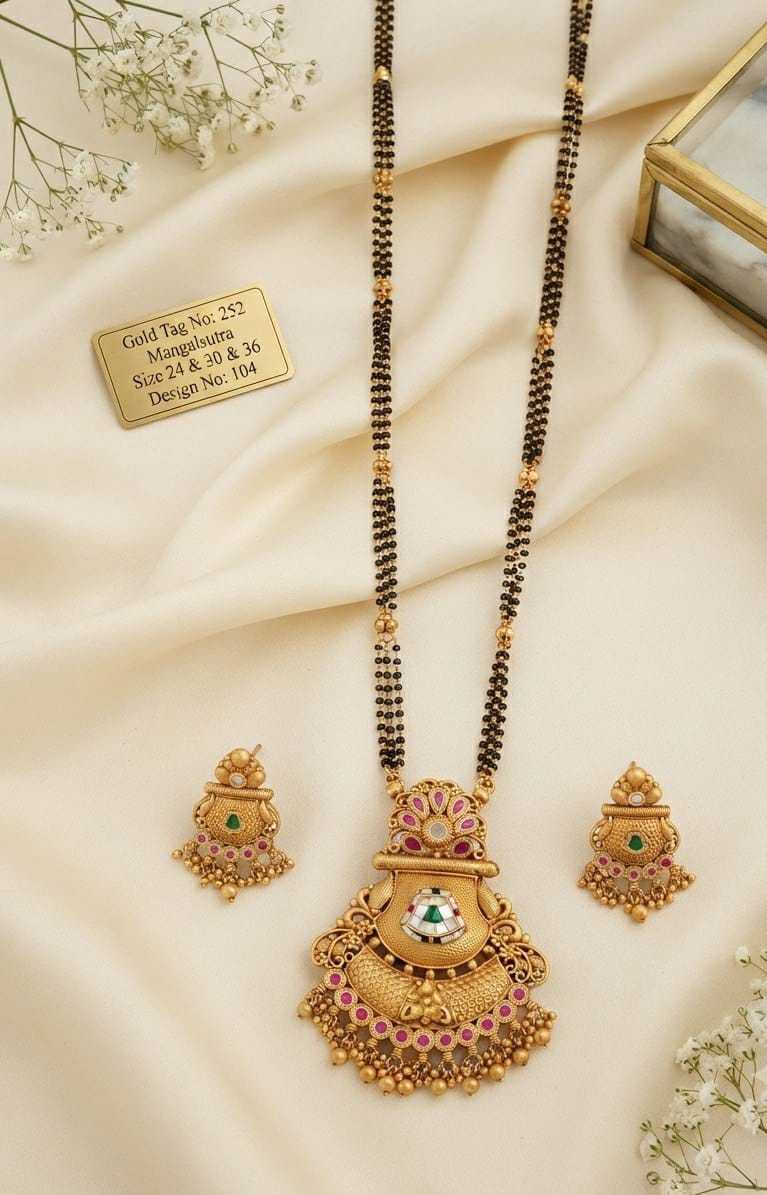 Kalash Pendant Long Mangalsutra Set with Ruby Lotus Crown