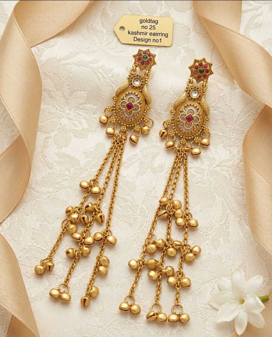 Kashmiri Long Chain Earrings with Ghungroo Bell Clusters