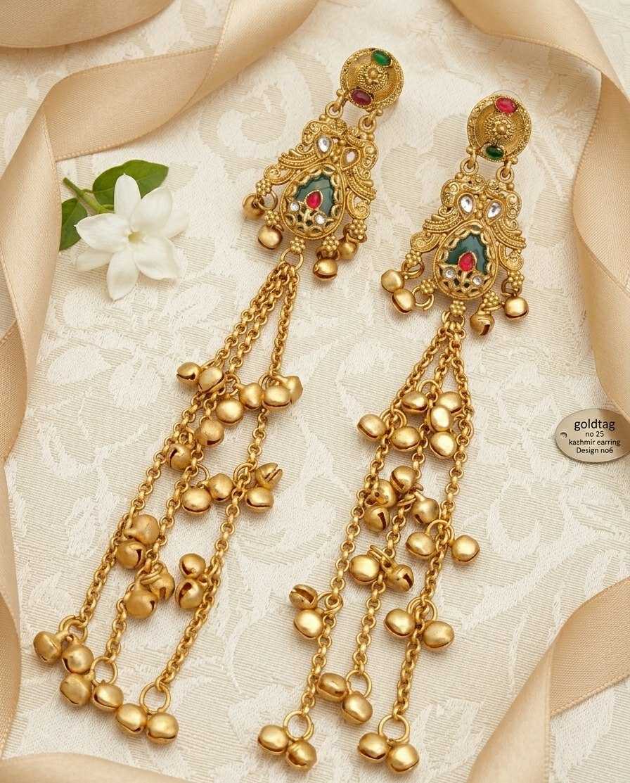 Kashmiri Long Chain Earrings with Ghungroo Bell Clusters