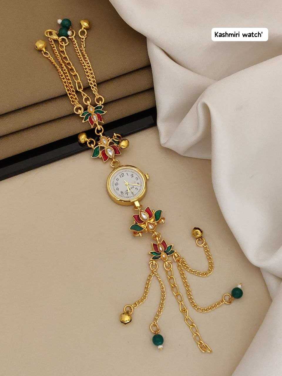 Kashmiri Watch with Green Bead Tassels