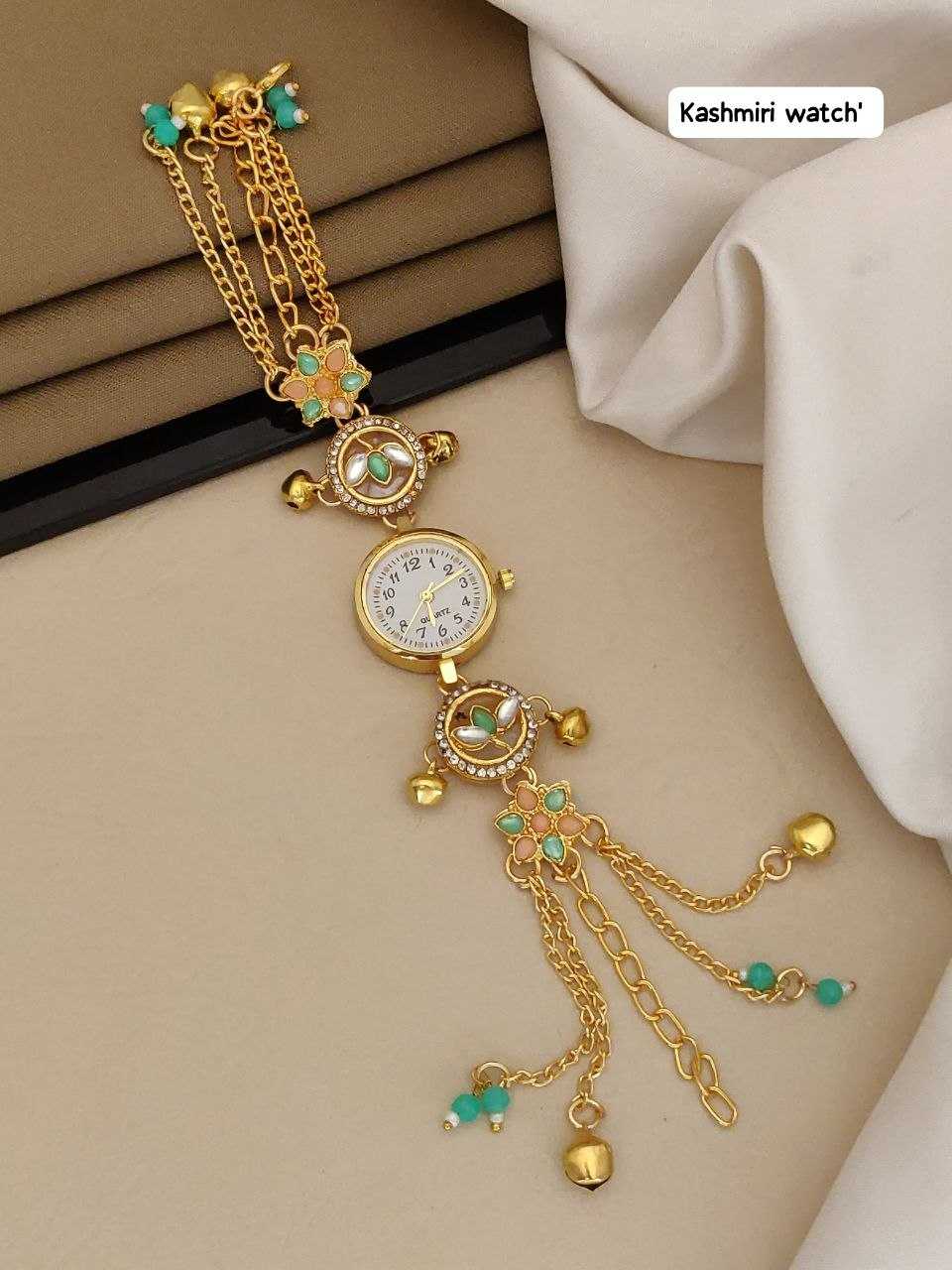 Kashmiri Watch with Green Bead Tassels