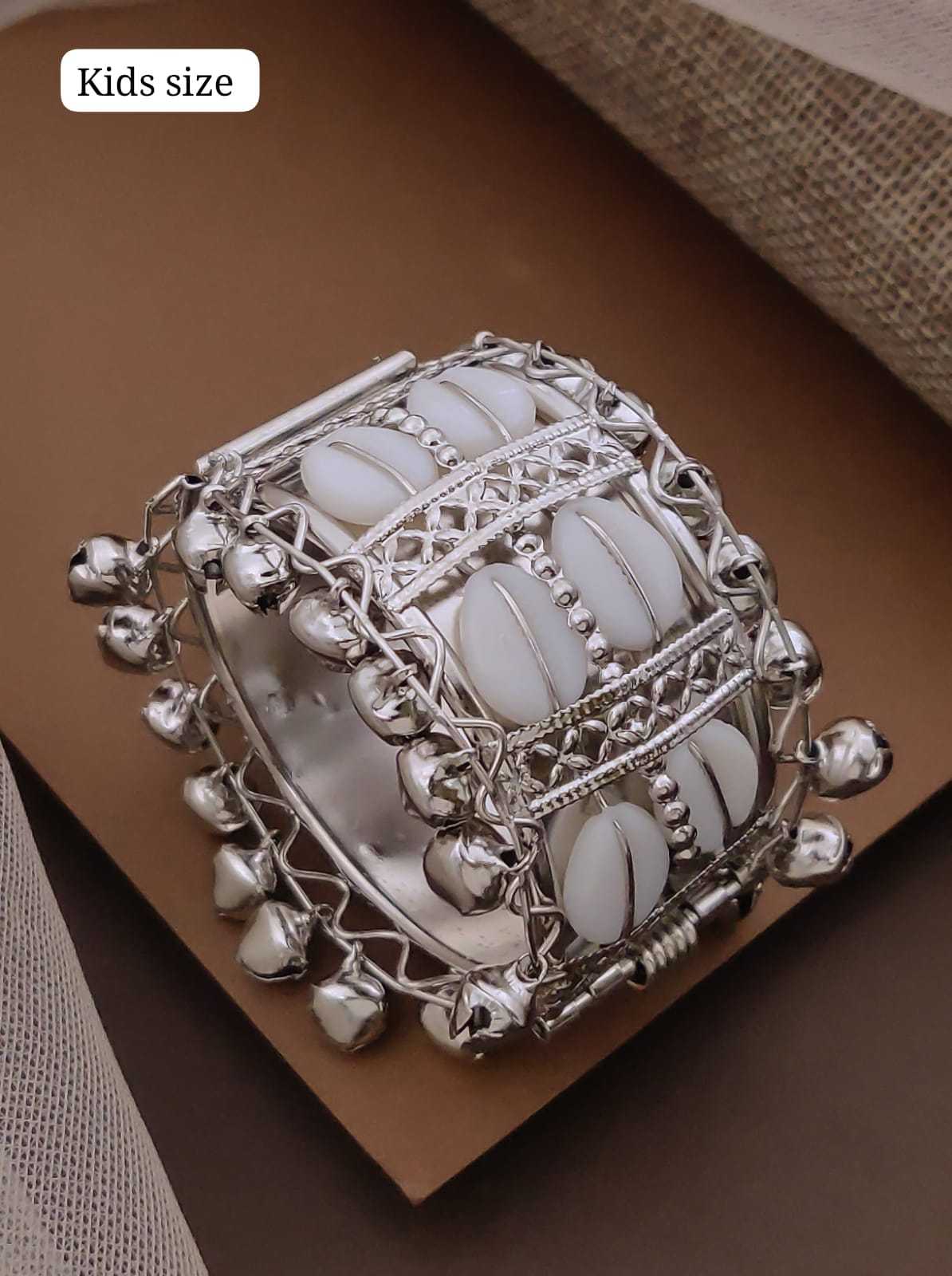 Kids Size Oxidised Cowrie Shell Kada with Ghungroo Bells