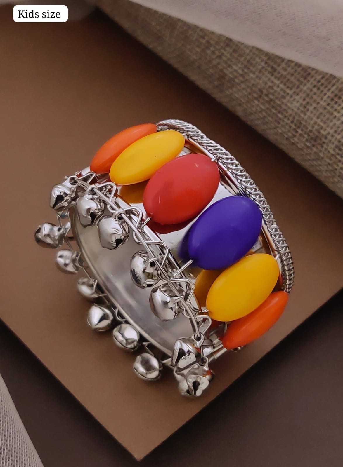 Kids Size Oxidised Cowrie Shell Kada with Ghungroo Bells