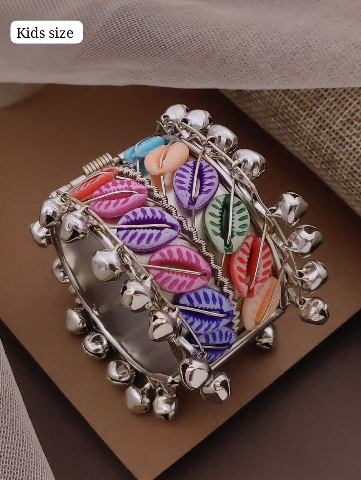 Kids Size Oxidised Cowrie Shell Kada with Ghungroo Bells