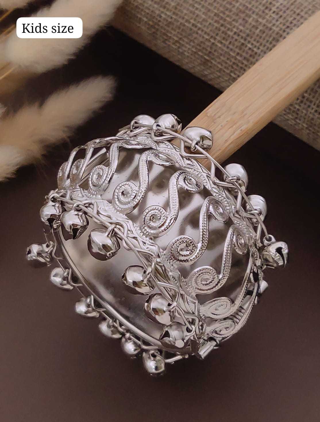Kids Size Oxidised Cowrie Shell Kada with Ghungroo Bells