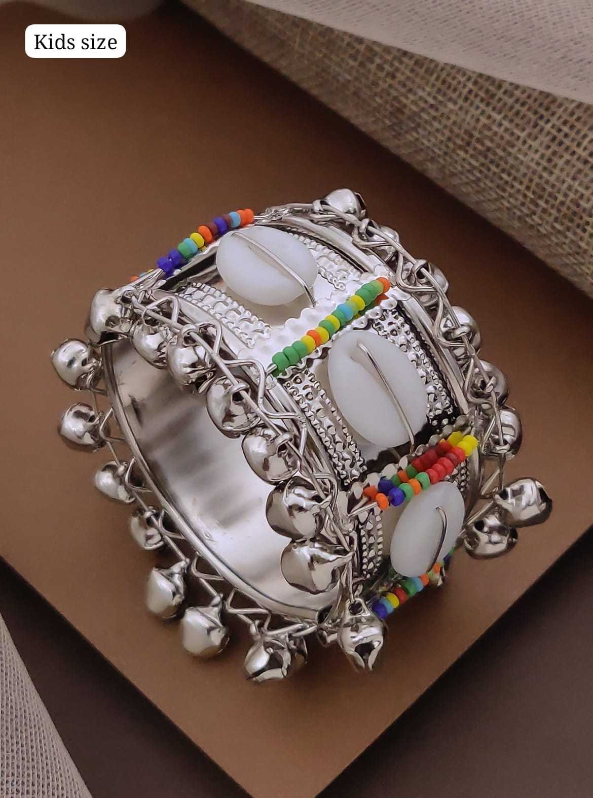 Kids Size Oxidised Cowrie Shell Kada with Ghungroo Bells