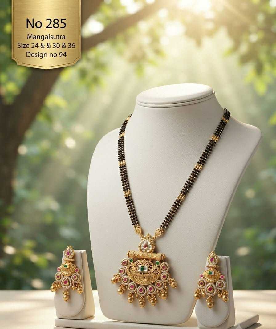 Kundan and Ruby Temple Mangalsutra with Cluster Earrings
