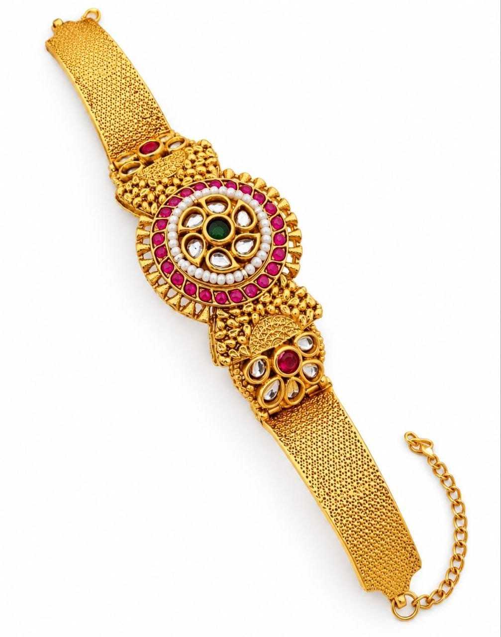 Kundan Floral Kada with Textured Band