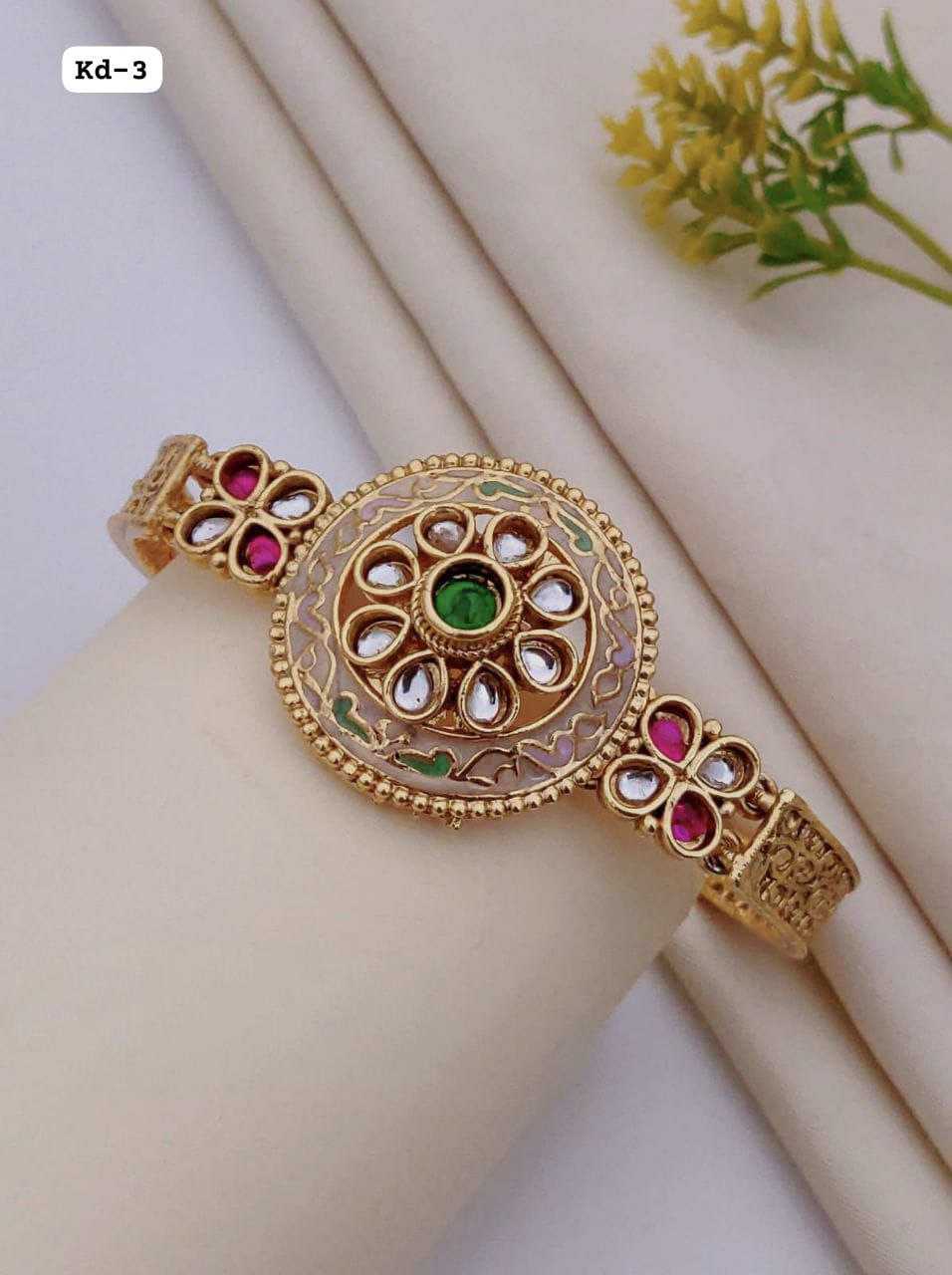 Kundan Medallion Hand Kada with Enamel Work
