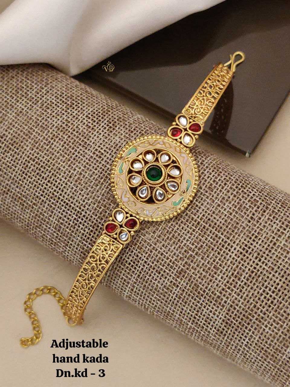 Kundan Medallion Hand Kada with Enamel Work