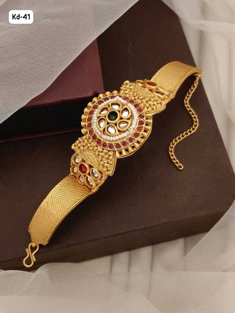 Kundan Medallion Mesh Band Bracelet with Ruby Border